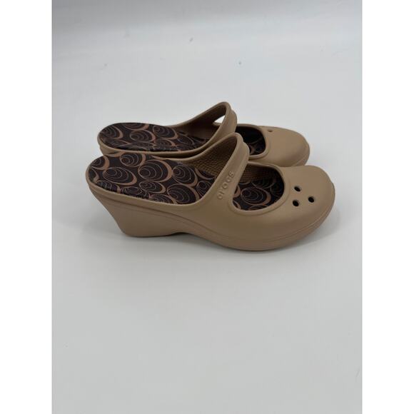 Crocs Frances Mary Jane Heel Clogs Tan Women's Size 7 - Picture 2 of 6